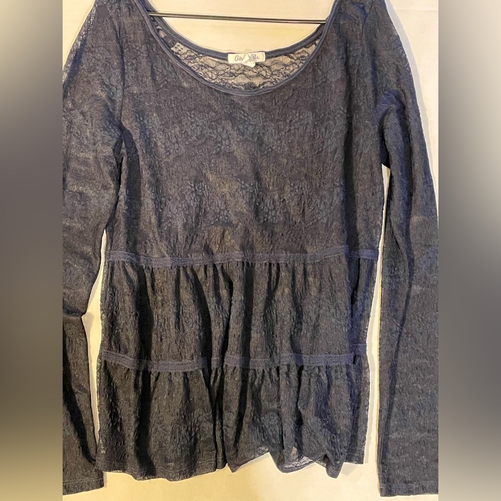 Aeropostale Navy Lace Tiered Long Sleeve Top
